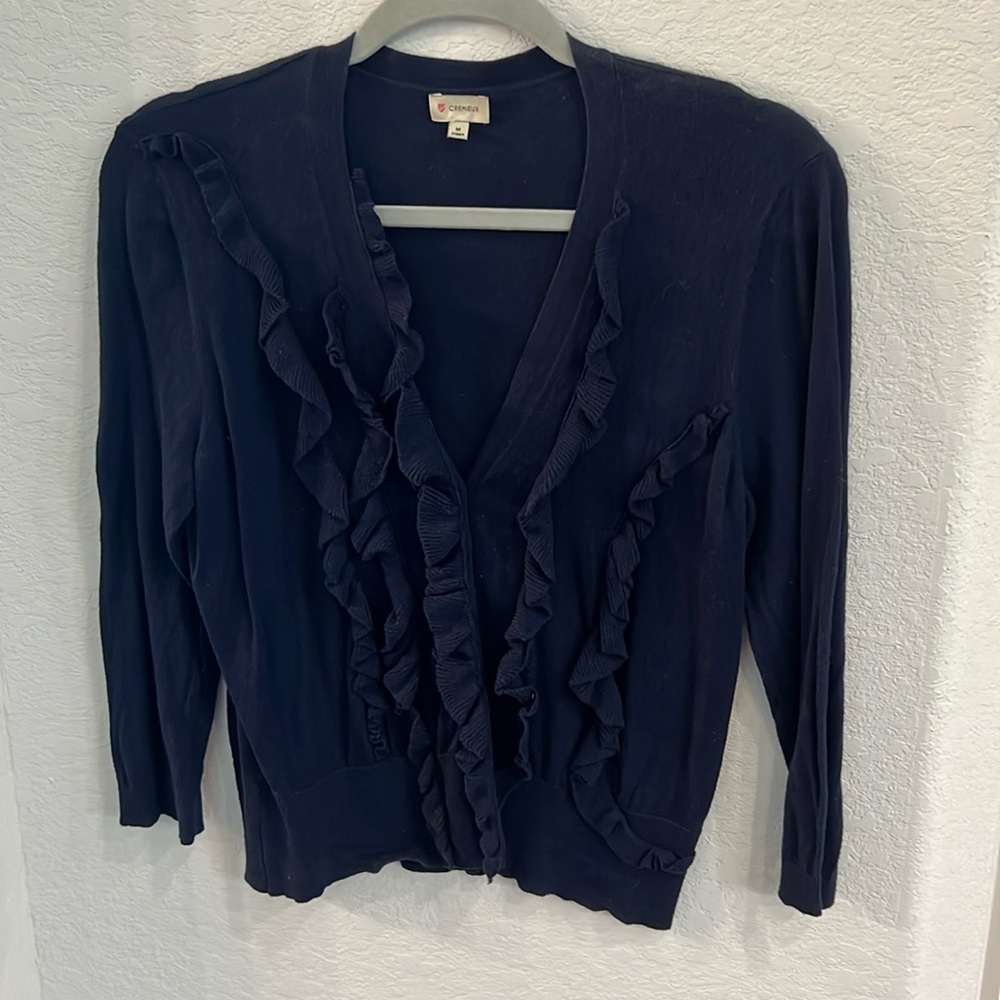 Cremieux Ruffled Nacy Blue Sweater-Size M
